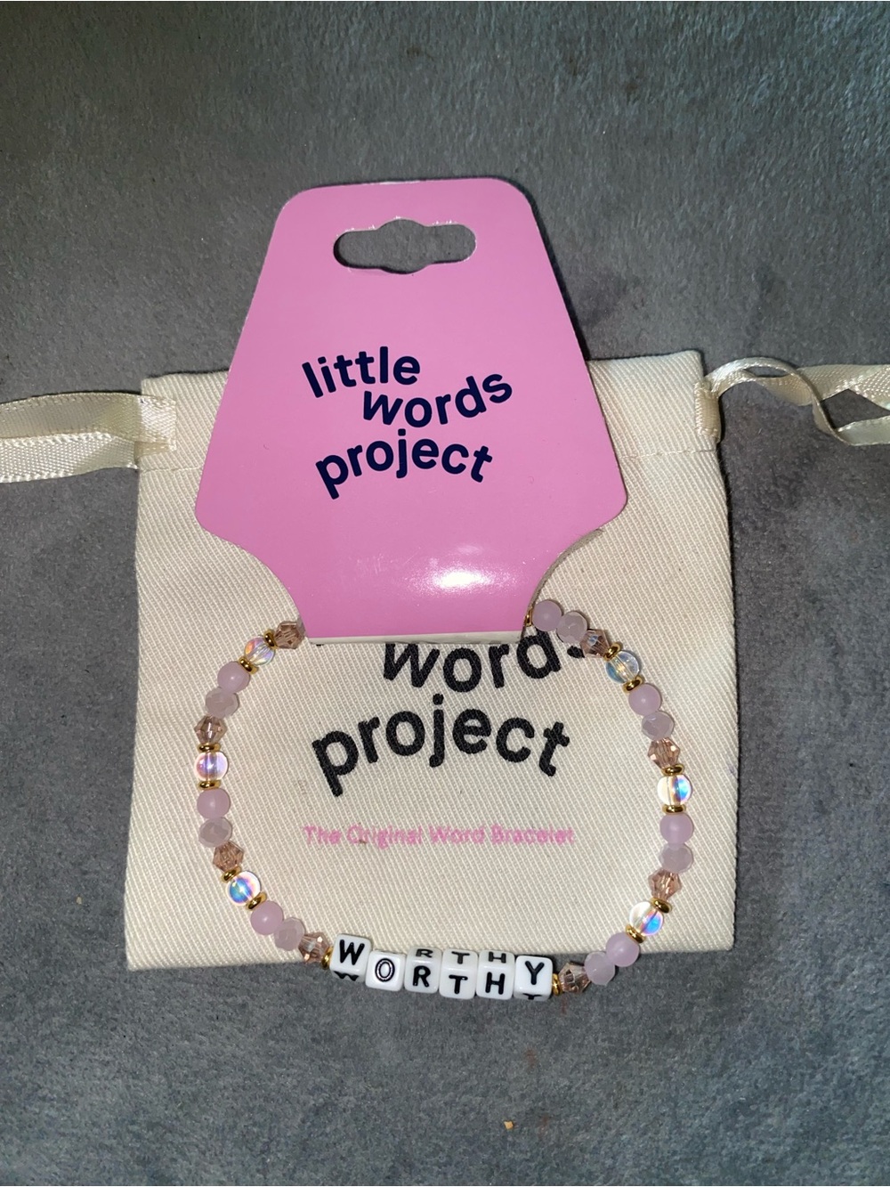 Little Words Project "WORTHY" Pink Beaded Bracelet